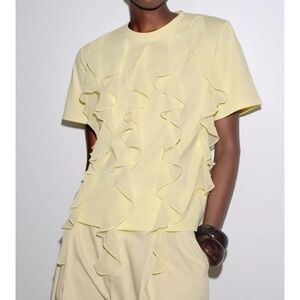 Zara Light Yellow Ruffle Short Sleeve Top